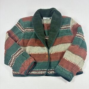 Vintage Blanket Jacket Cardigan Womens L Cowl Collar Texture‎ Southwestern Crop